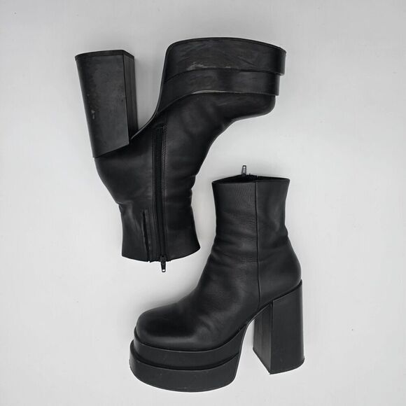Steve Madden Boots 10 Black Cobra Platform Combat Zip Chelsea Square Heel Chunky - Picture 5 of 9